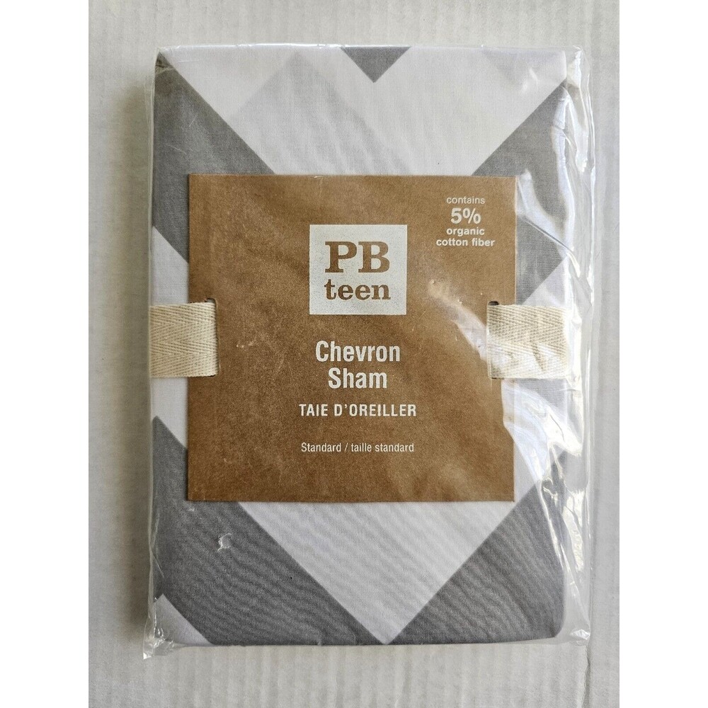 Pottery Barn Teen Chevron Standard Pillow Sham NEW NIP Gray White 100% Cotton PB